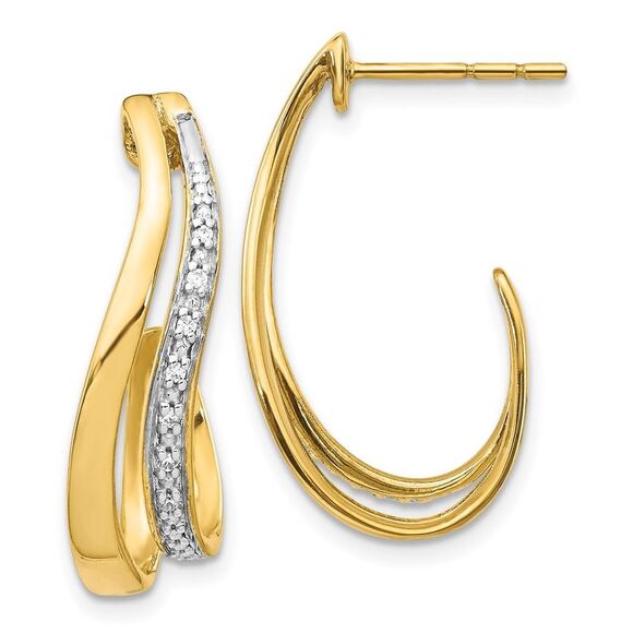 10K Yellow Gold w/Rhodium Diamond J-Hoop Post Earrings